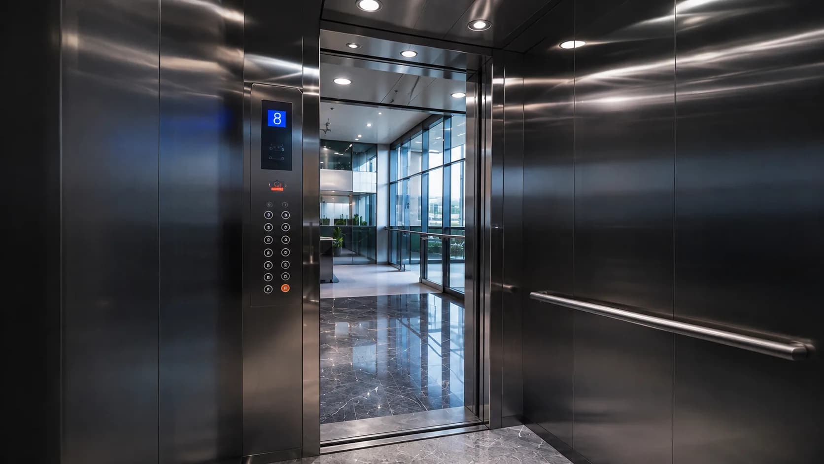 Elevador moderno integrado à arquitetura contemporânea de alto padrão