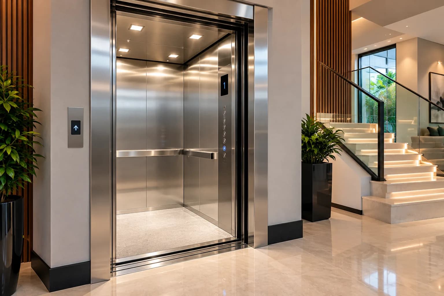Elevador residencial em ambiente moderno